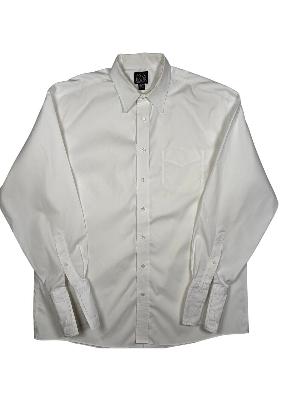 Jos A Bank Traveler Dress Shirt Mens 16.5 35 White Long Sleeve Button Up Cotton